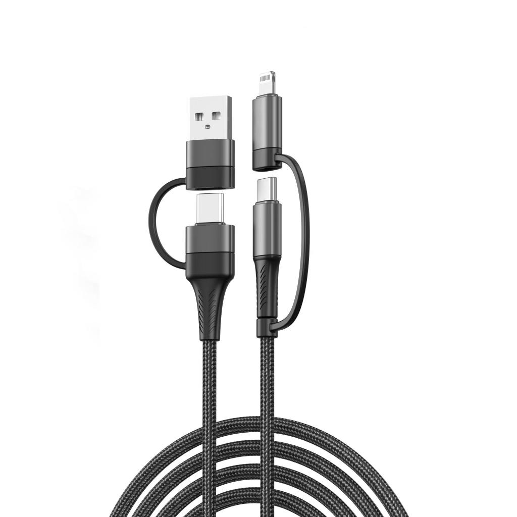 4 In 1 Usb C Cable Lighting Cable Pd 60w Fast Charging And Data Sync Flat Braided Multi Charger